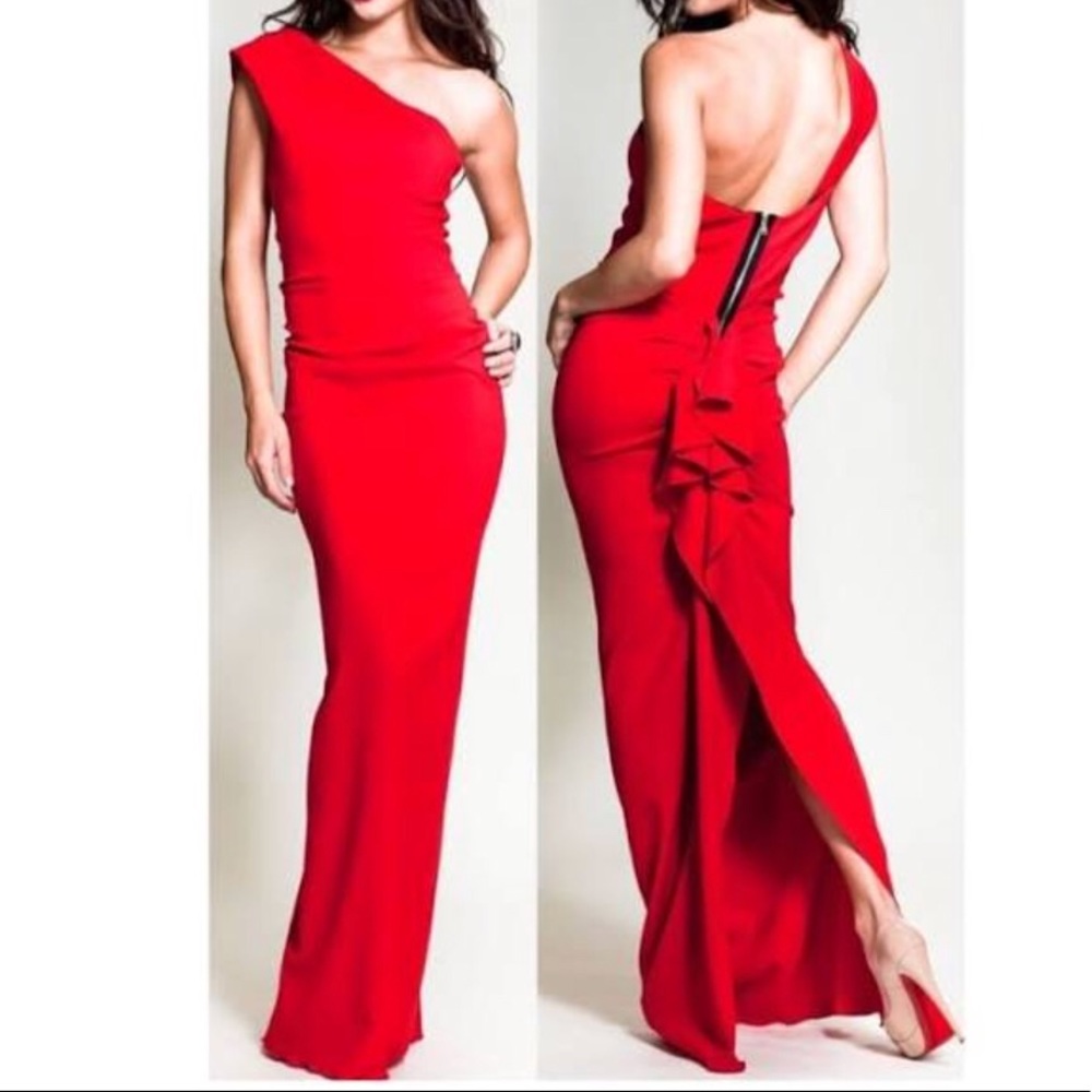 Nicole Bakti Red One Shoulder Dress